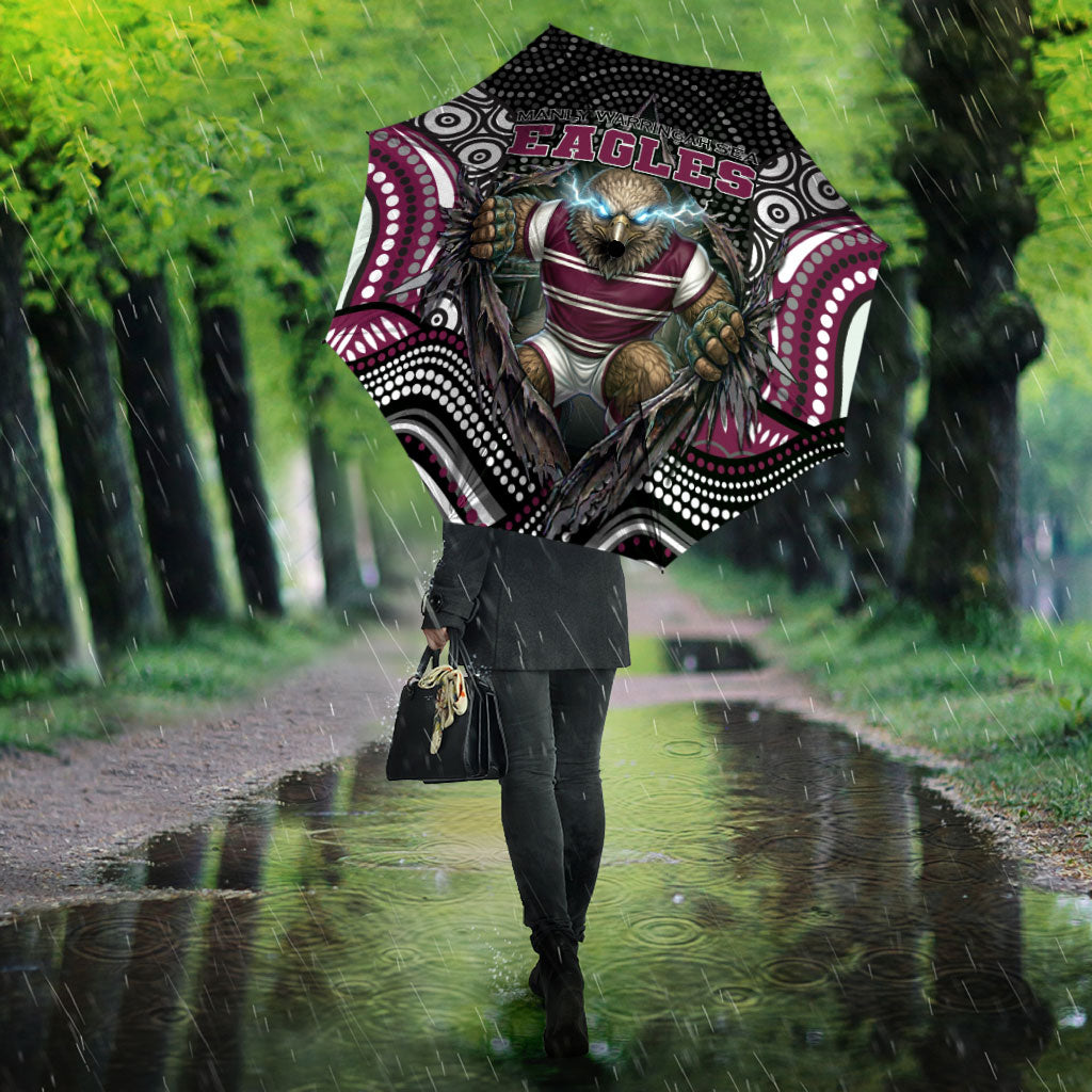 Manly Warringah Sea Eagles Umbrella The Scream of Lightning Eyes - Indigenous Dot Ripping Effect