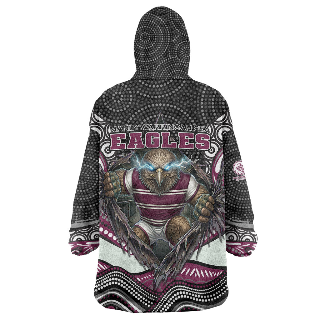 Manly Warringah Sea Eagles Wearable Blanket Hoodie The Scream of Lightning Eyes - Indigenous Dot Ripping Effect