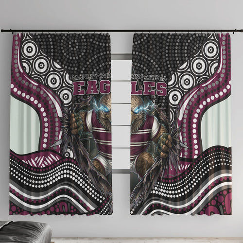 Manly Warringah Sea Eagles Window Curtain The Scream of Lightning Eyes - Indigenous Dot Ripping Effect