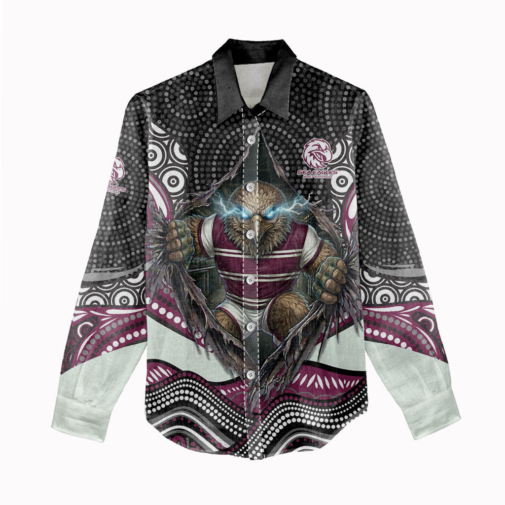 Manly Warringah Sea Eagles Women Casual Shirt The Scream of Lightning Eyes - Indigenous Dot Ripping Effect