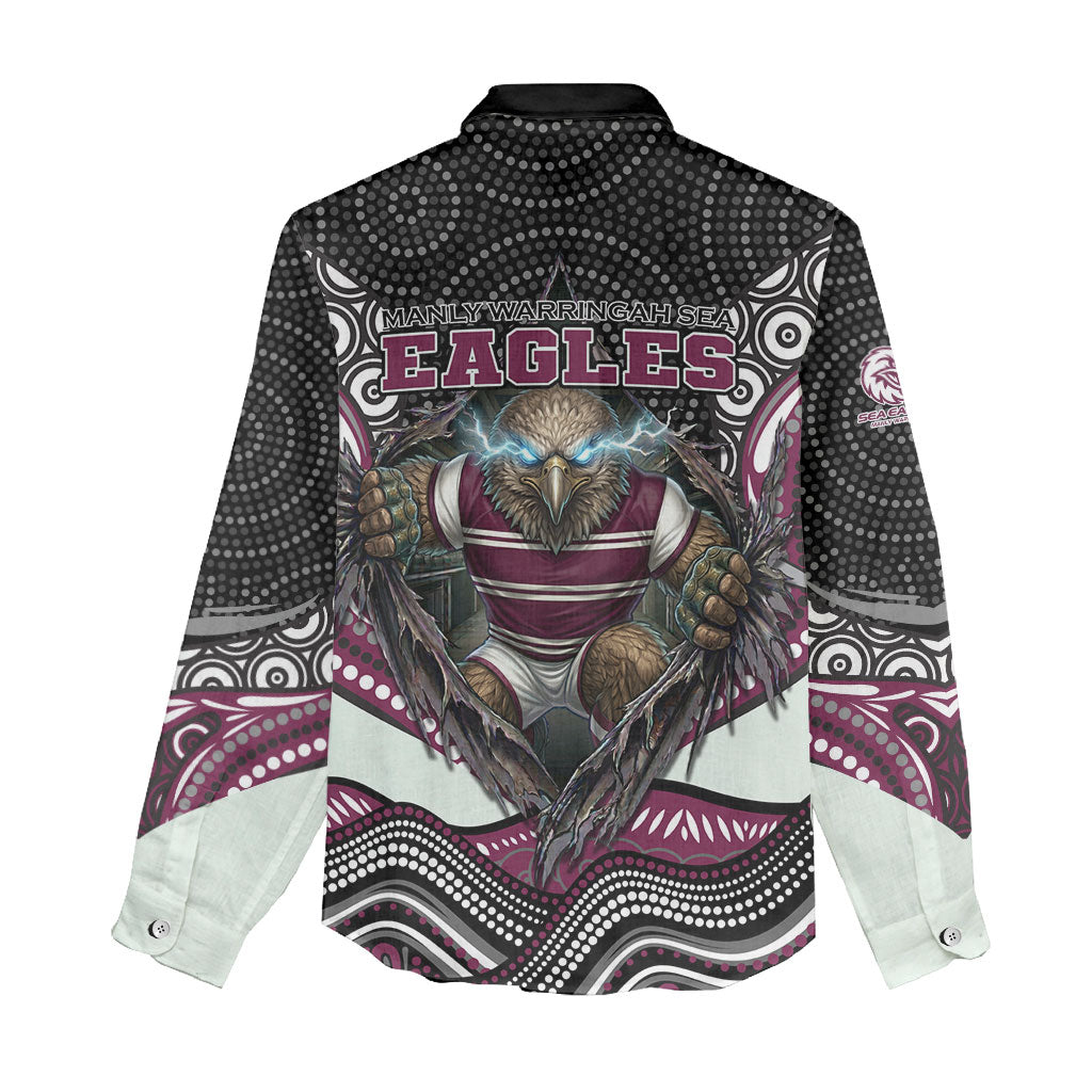 Manly Warringah Sea Eagles Women Casual Shirt The Scream of Lightning Eyes - Indigenous Dot Ripping Effect