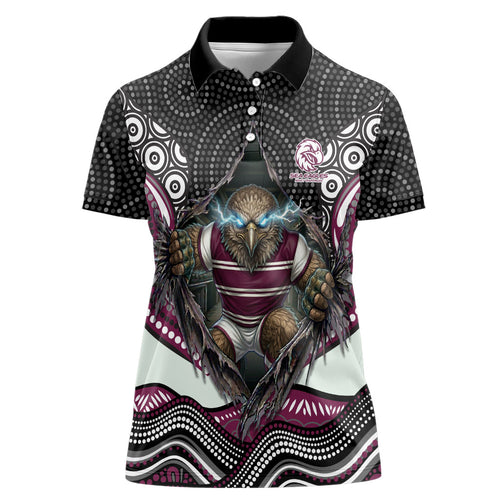 Manly Warringah Sea Eagles Women Polo Shirt The Scream of Lightning Eyes - Indigenous Dot Ripping Effect
