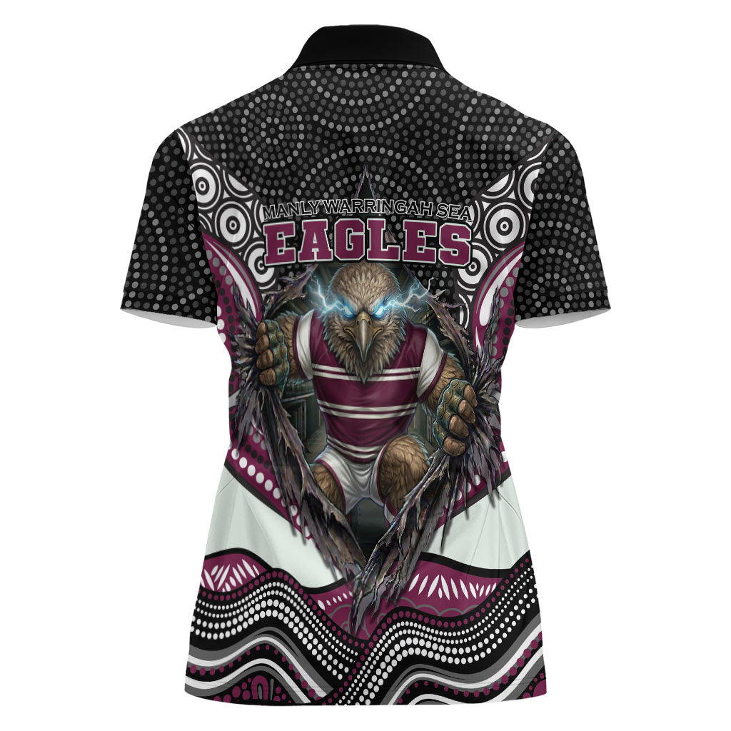 Manly Warringah Sea Eagles Women Polo Shirt The Scream of Lightning Eyes - Indigenous Dot Ripping Effect
