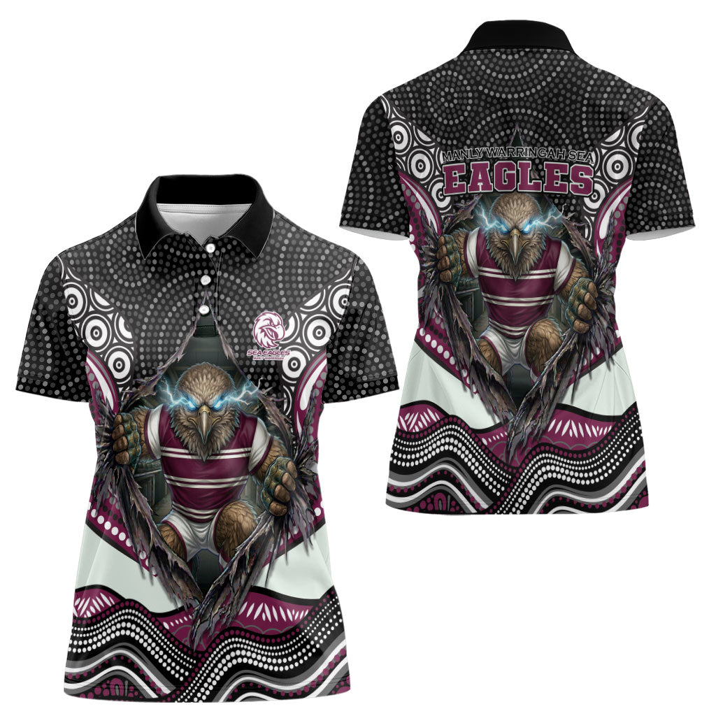 Manly Warringah Sea Eagles Women Polo Shirt The Scream of Lightning Eyes - Indigenous Dot Ripping Effect