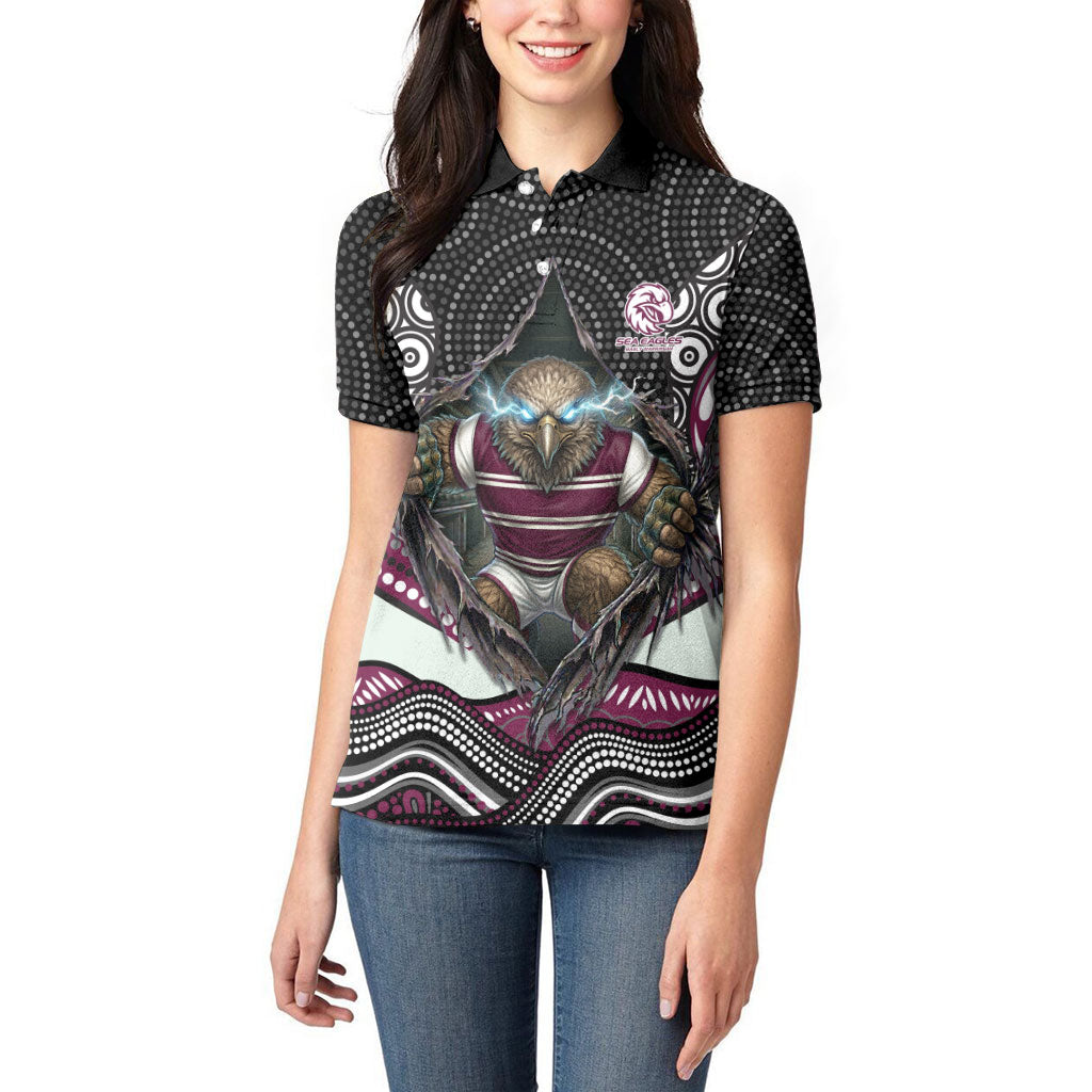 Manly Warringah Sea Eagles Women Polo Shirt The Scream of Lightning Eyes - Indigenous Dot Ripping Effect