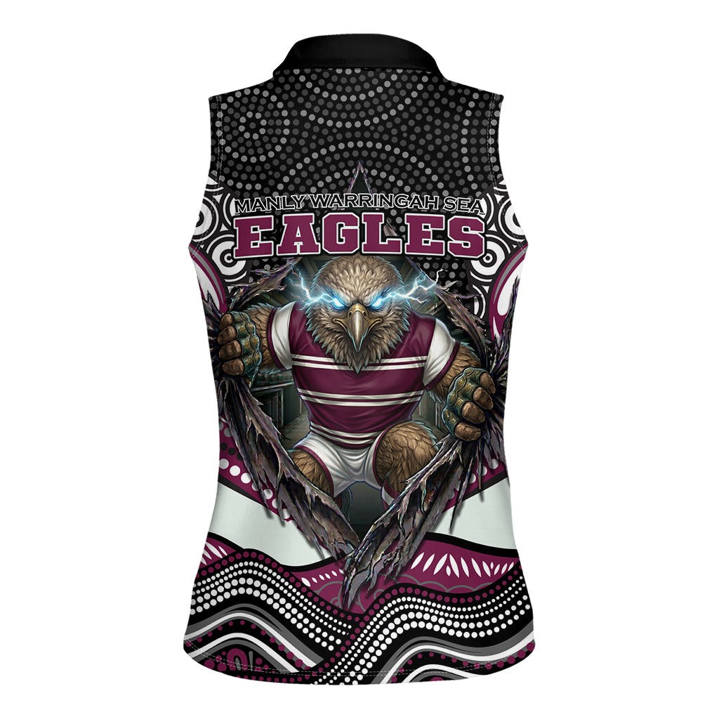 Manly Warringah Sea Eagles Women Sleeveless Polo Shirt The Scream of Lightning Eyes - Indigenous Dot Ripping Effect