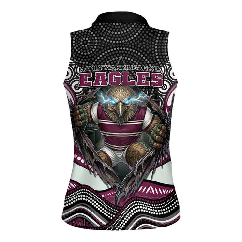 Manly Warringah Sea Eagles Women Sleeveless Polo Shirt The Scream of Lightning Eyes - Indigenous Dot Ripping Effect