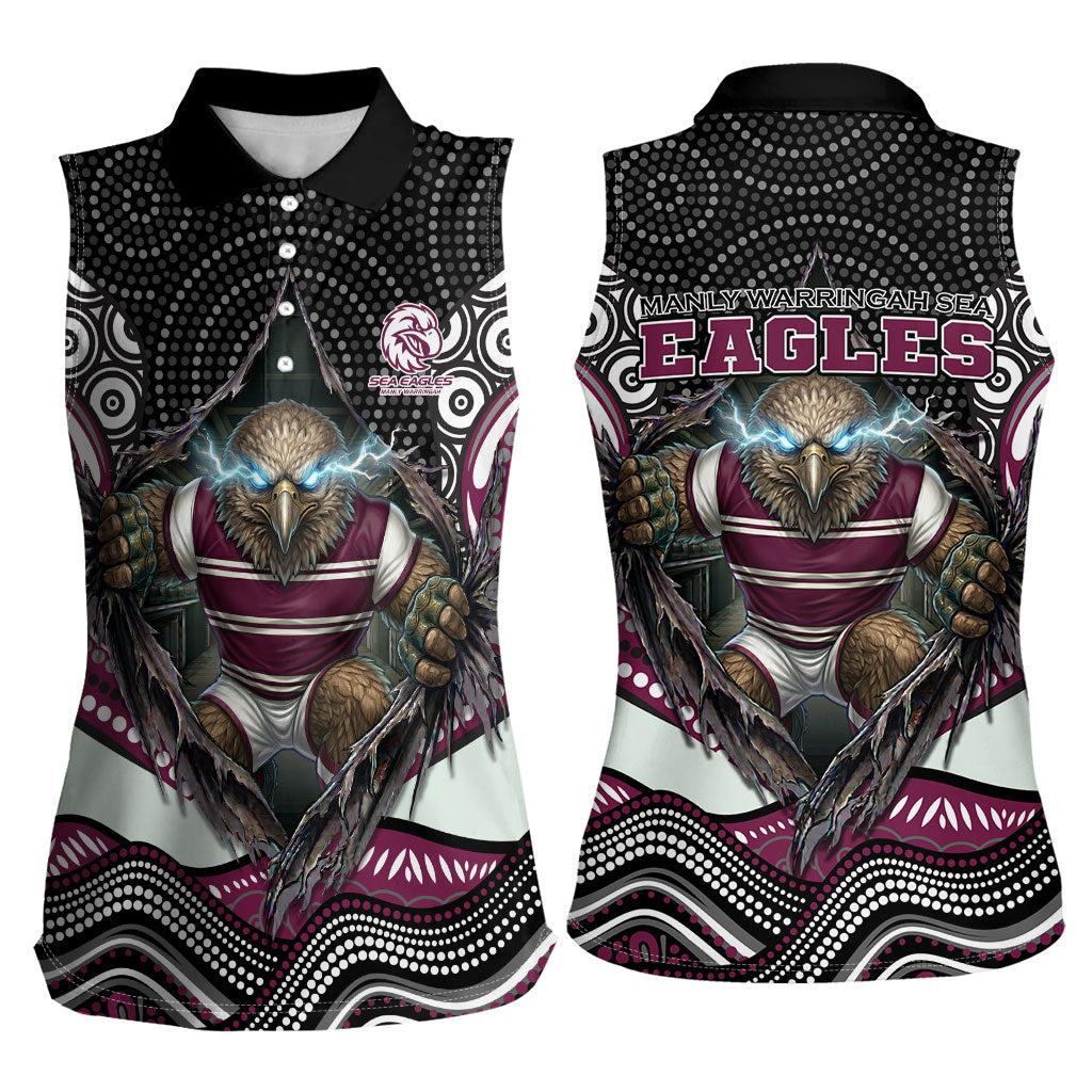 Manly Warringah Sea Eagles Women Sleeveless Polo Shirt The Scream of Lightning Eyes - Indigenous Dot Ripping Effect