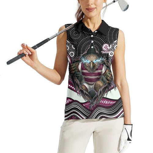 Manly Warringah Sea Eagles Women Sleeveless Polo Shirt The Scream of Lightning Eyes - Indigenous Dot Ripping Effect