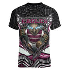 Manly Warringah Sea Eagles Women V-Neck T-Shirt The Scream of Lightning Eyes - Indigenous Dot Ripping Effect