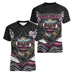Manly Warringah Sea Eagles Women V-Neck T-Shirt The Scream of Lightning Eyes - Indigenous Dot Ripping Effect
