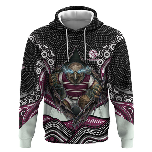 Manly Warringah Sea Eagles Zip Hoodie The Scream of Lightning Eyes - Indigenous Dot Ripping Effect