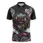 Manly Warringah Sea Eagles Zipper Polo Shirt The Scream of Lightning Eyes - Indigenous Dot Ripping Effect