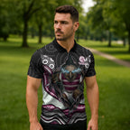 Manly Warringah Sea Eagles Zipper Polo Shirt The Scream of Lightning Eyes - Indigenous Dot Ripping Effect