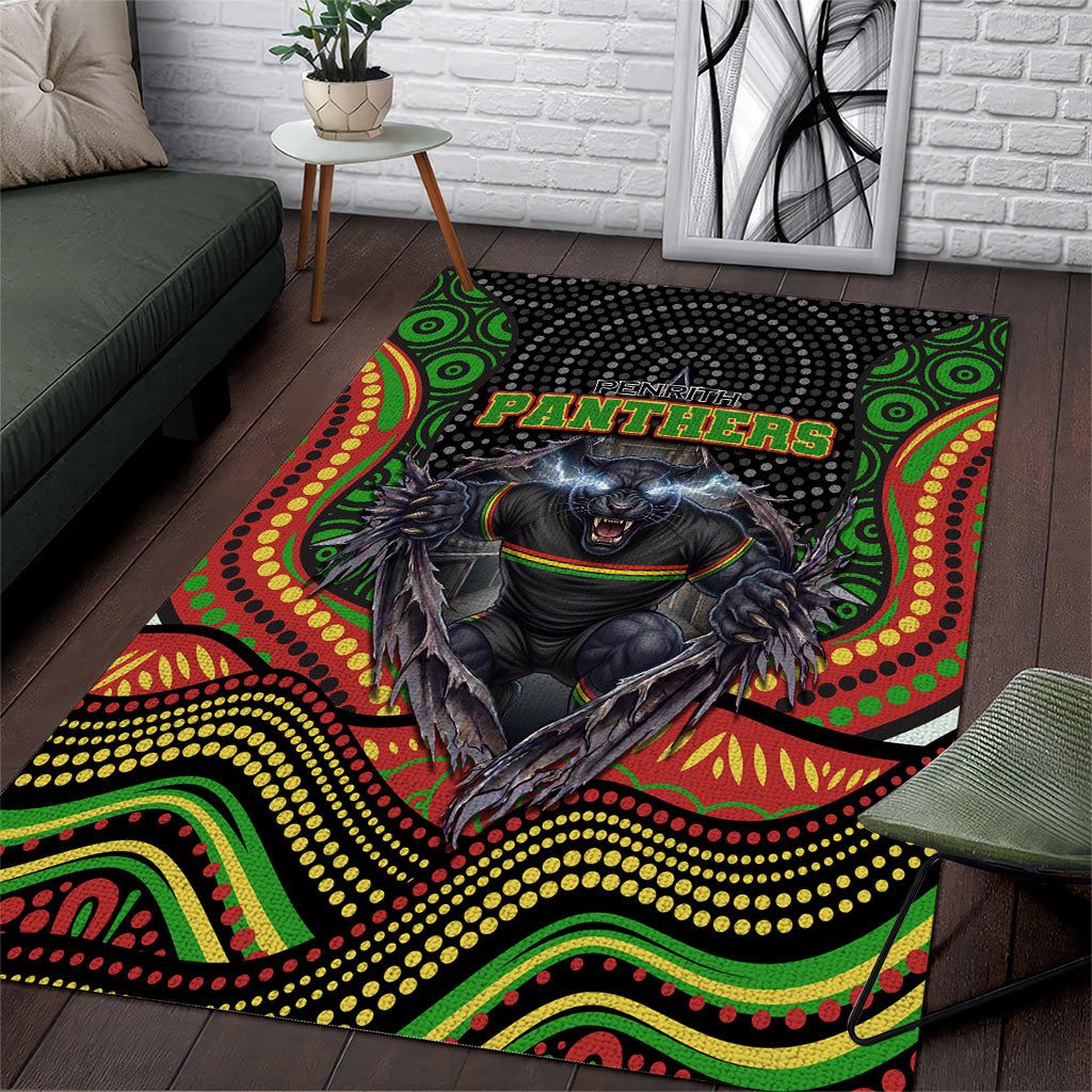 Penrith Panthers Area Rug The Scream of Lightning Eyes - Indigenous Dot Ripping Effect