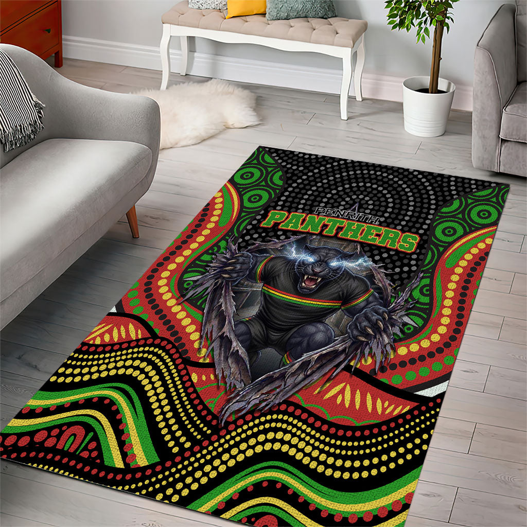 Penrith Panthers Area Rug The Scream of Lightning Eyes - Indigenous Dot Ripping Effect