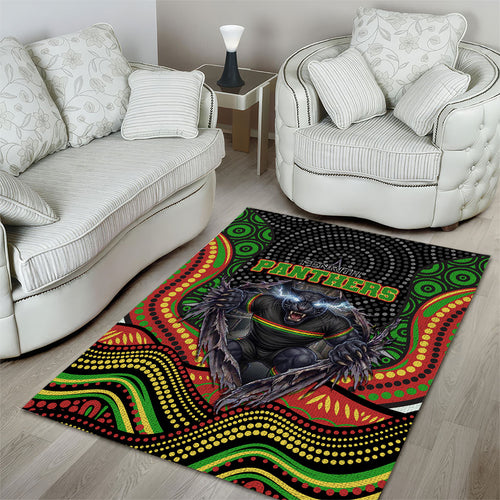 Penrith Panthers Area Rug The Scream of Lightning Eyes - Indigenous Dot Ripping Effect