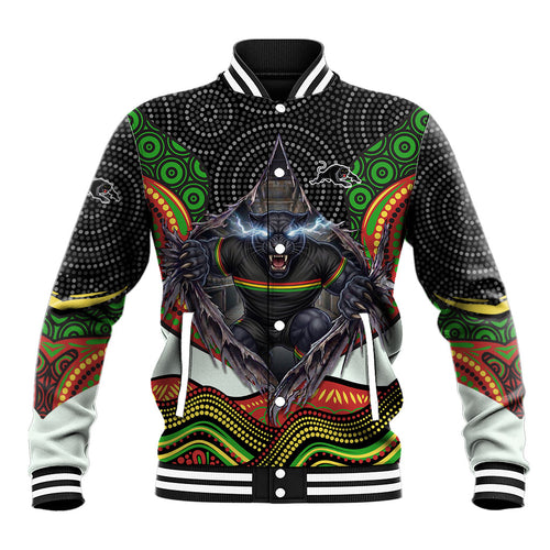 Penrith Panthers Baseball Jacket The Scream of Lightning Eyes - Indigenous Dot Ripping Effect