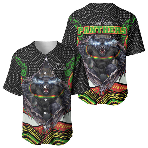 Penrith Panthers Baseball Jersey The Scream of Lightning Eyes - Indigenous Dot Ripping Effect