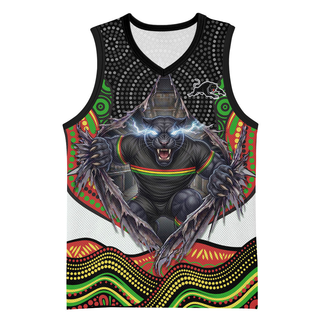 Penrith Panthers Basketball Jersey The Scream of Lightning Eyes - Indigenous Dot Ripping Effect