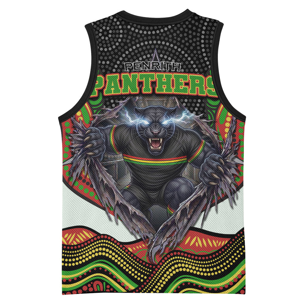 Penrith Panthers Basketball Jersey The Scream of Lightning Eyes - Indigenous Dot Ripping Effect