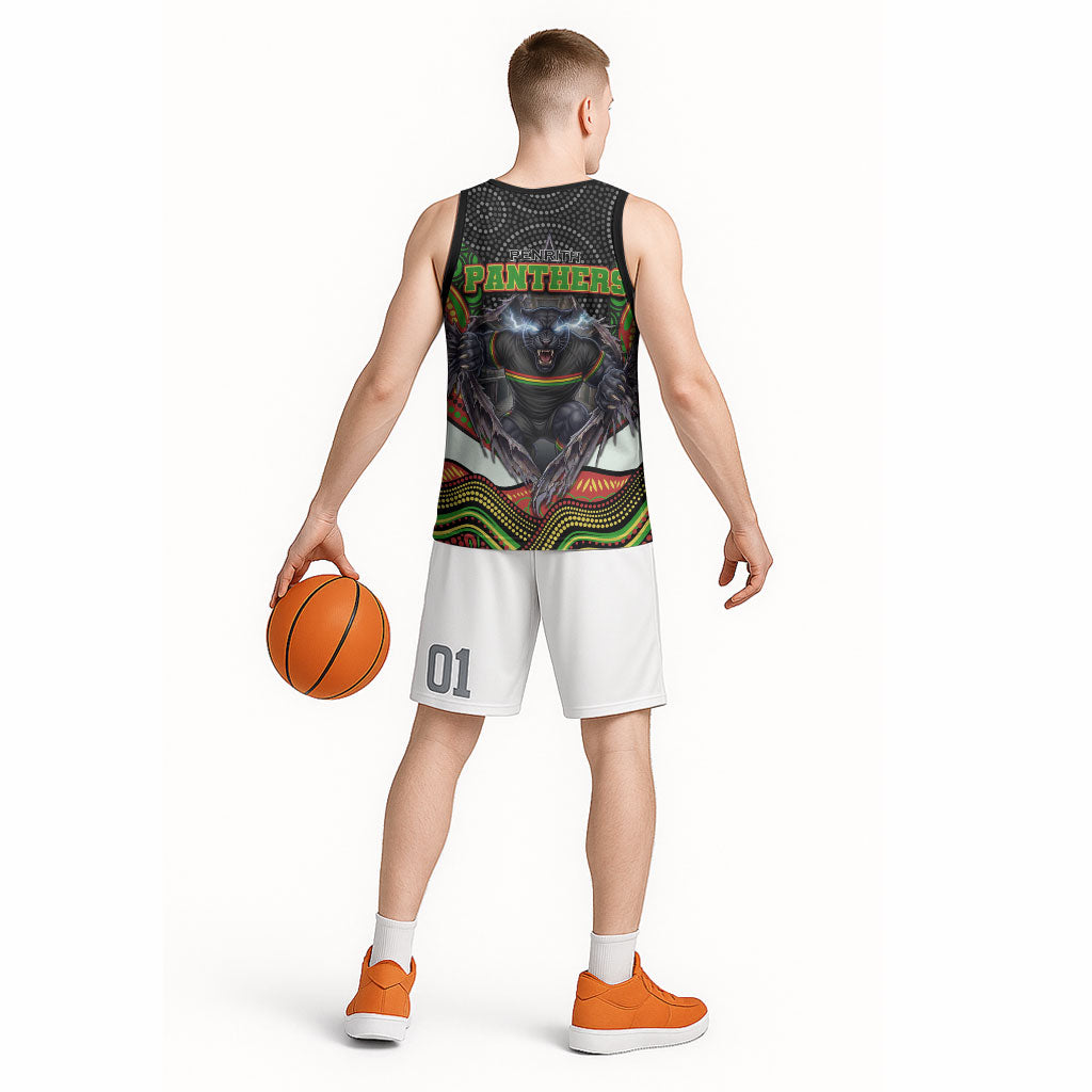 Penrith Panthers Basketball Jersey The Scream of Lightning Eyes - Indigenous Dot Ripping Effect