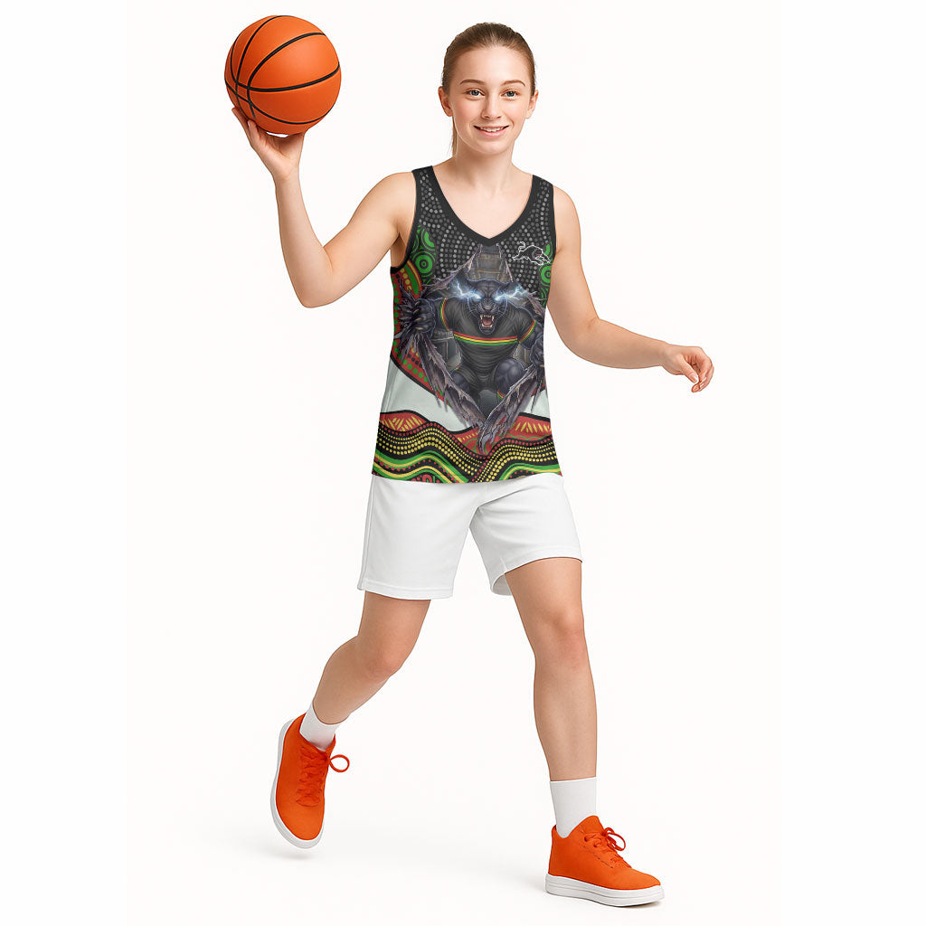 Penrith Panthers Basketball Jersey The Scream of Lightning Eyes - Indigenous Dot Ripping Effect
