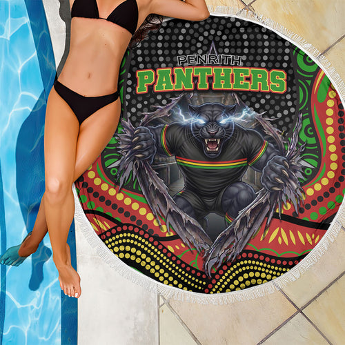 Penrith Panthers Beach Blanket The Scream of Lightning Eyes - Indigenous Dot Ripping Effect