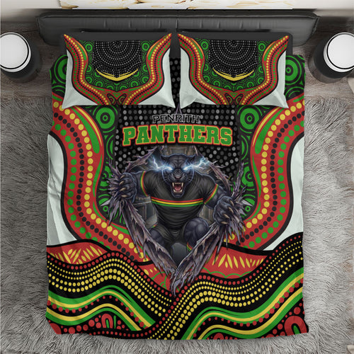 Penrith Panthers Bedding Set The Scream of Lightning Eyes - Indigenous Dot Ripping Effect