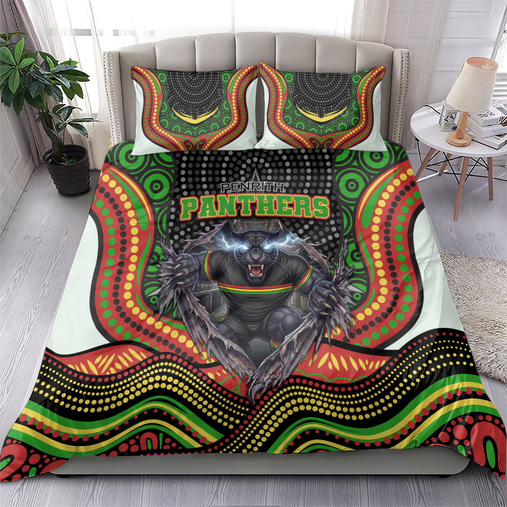 Penrith Panthers Bedding Set The Scream of Lightning Eyes - Indigenous Dot Ripping Effect