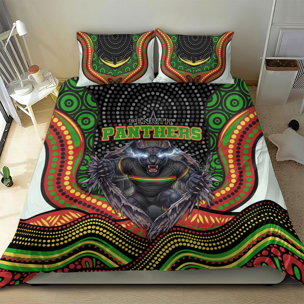 Penrith Panthers Bedding Set The Scream of Lightning Eyes - Indigenous Dot Ripping Effect