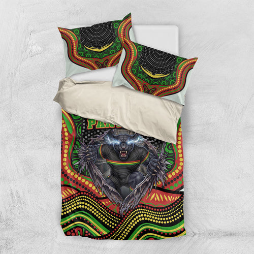Penrith Panthers Bedding Set The Scream of Lightning Eyes - Indigenous Dot Ripping Effect