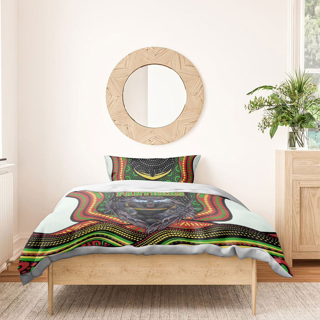 Penrith Panthers Bedding Set The Scream of Lightning Eyes - Indigenous Dot Ripping Effect