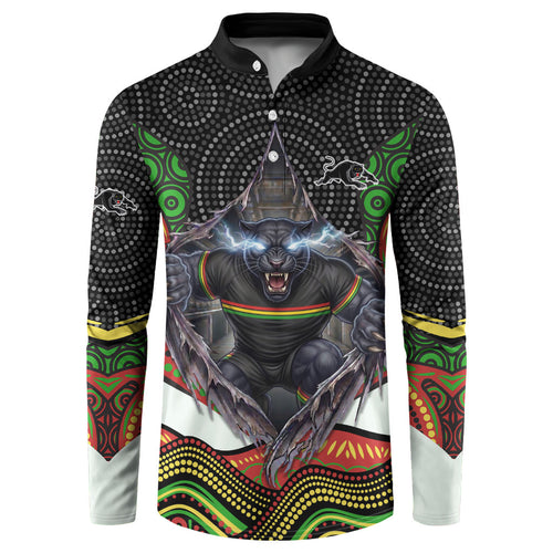 Penrith Panthers Button Sweatshirt The Scream of Lightning Eyes - Indigenous Dot Ripping Effect