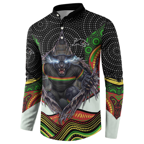 Penrith Panthers Button Sweatshirt The Scream of Lightning Eyes - Indigenous Dot Ripping Effect