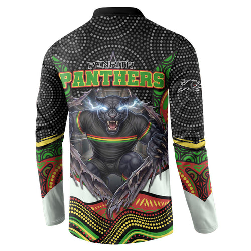 Penrith Panthers Button Sweatshirt The Scream of Lightning Eyes - Indigenous Dot Ripping Effect