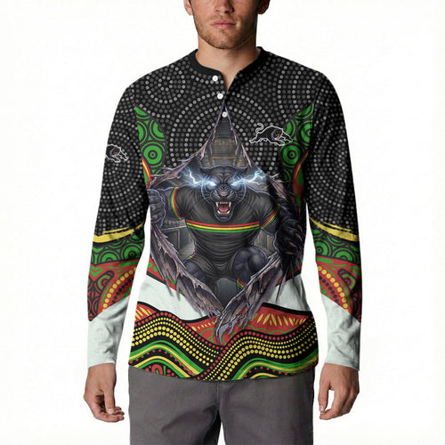 Penrith Panthers Button Sweatshirt The Scream of Lightning Eyes - Indigenous Dot Ripping Effect
