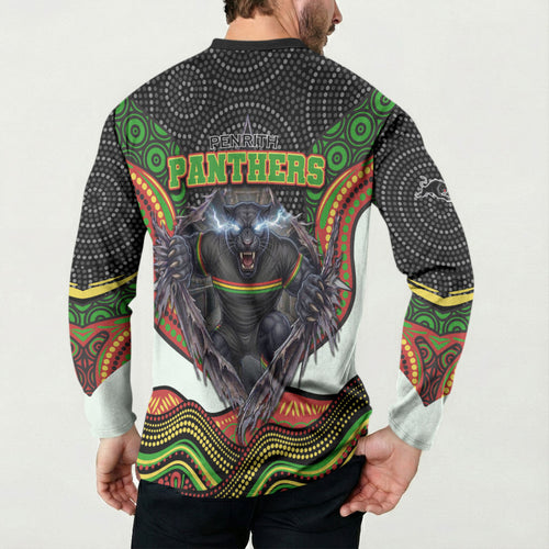 Penrith Panthers Button Sweatshirt The Scream of Lightning Eyes - Indigenous Dot Ripping Effect