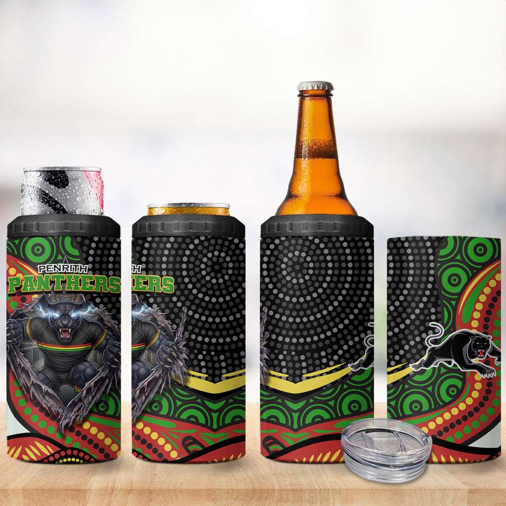 Penrith Panthers 4 in 1 Can Cooler Tumbler The Scream of Lightning Eyes - Indigenous Dot Ripping Effect