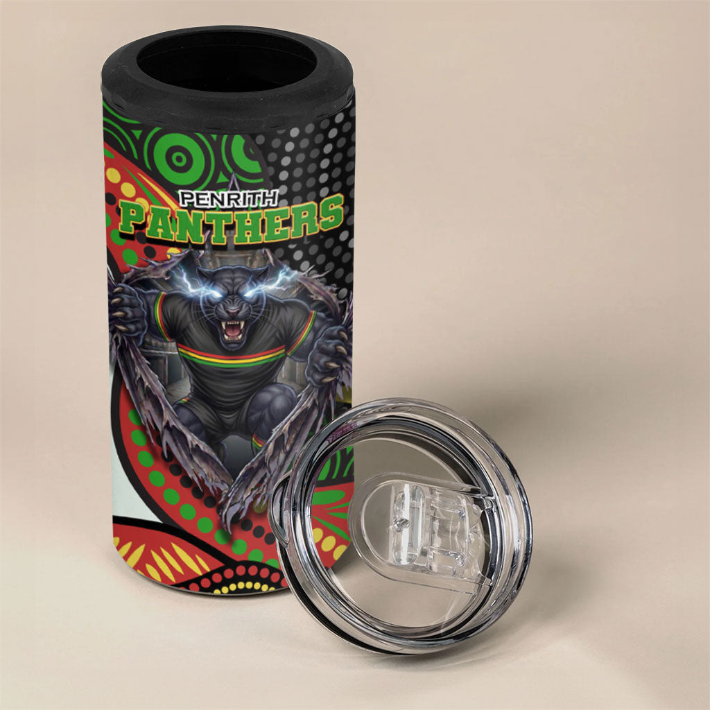 Penrith Panthers 4 in 1 Can Cooler Tumbler The Scream of Lightning Eyes - Indigenous Dot Ripping Effect
