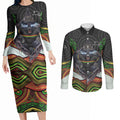 Penrith Panthers Couples Matching Long Sleeve Bodycon Dress and Long Sleeve Button Shirt The Scream of Lightning Eyes - Indigenous Dot Ripping Effect
