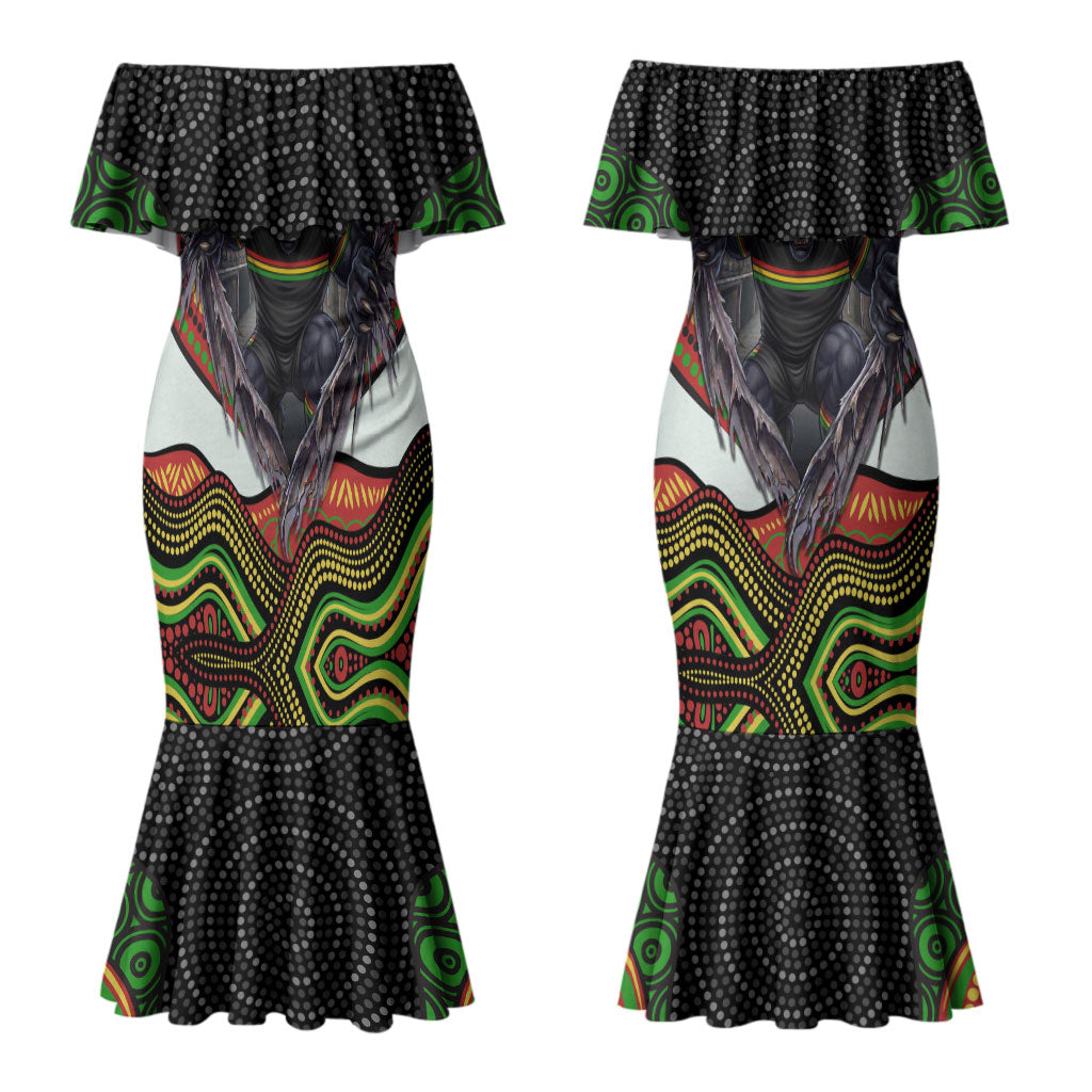 Penrith Panthers Couples Matching Mermaid Dress and Long Sleeve Button Shirt The Scream of Lightning Eyes - Indigenous Dot Ripping Effect