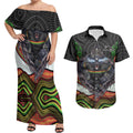 Penrith Panthers Couples Matching Off Shoulder Maxi Dress and Hawaiian Shirt The Scream of Lightning Eyes - Indigenous Dot Ripping Effect