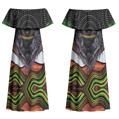 Penrith Panthers Couples Matching Off Shoulder Maxi Dress and Hawaiian Shirt The Scream of Lightning Eyes - Indigenous Dot Ripping Effect