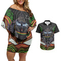 Penrith Panthers Couples Matching Off Shoulder Short Dress and Hawaiian Shirt The Scream of Lightning Eyes - Indigenous Dot Ripping Effect