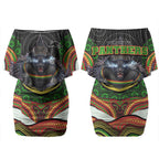Penrith Panthers Couples Matching Off Shoulder Short Dress and Hawaiian Shirt The Scream of Lightning Eyes - Indigenous Dot Ripping Effect