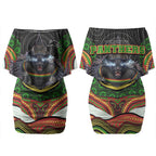 Penrith Panthers Couples Matching Off Shoulder Short Dress and Long Sleeve Button Shirt The Scream of Lightning Eyes - Indigenous Dot Ripping Effect