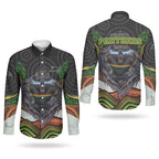 Penrith Panthers Couples Matching Off The Shoulder Long Sleeve Dress and Long Sleeve Button Shirt The Scream of Lightning Eyes - Indigenous Dot Ripping Effect