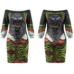 Penrith Panthers Couples Matching Off The Shoulder Long Sleeve Dress and Long Sleeve Button Shirt The Scream of Lightning Eyes - Indigenous Dot Ripping Effect