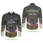 Penrith Panthers Couples Matching Puletasi and Long Sleeve Button Shirt The Scream of Lightning Eyes - Indigenous Dot Ripping Effect